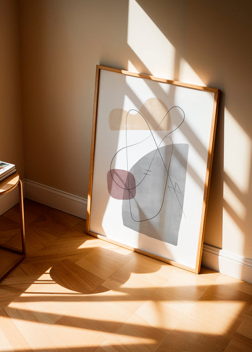 Abstracte poster met gebaarlijnen en zachte vlakken