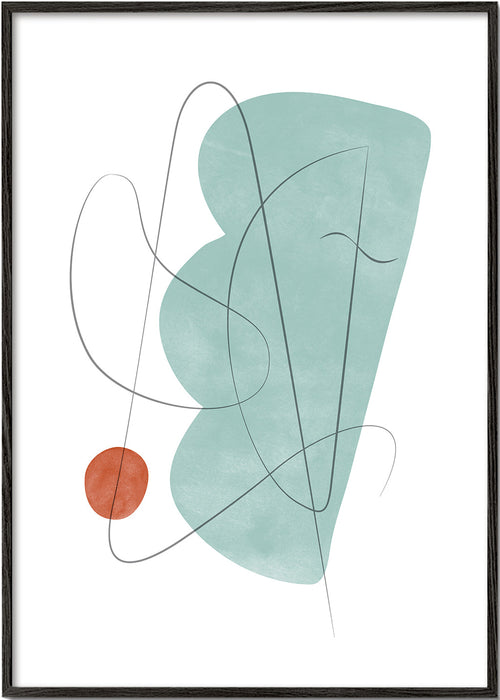 Abstract kunstwerk met groene vorm en lijnschets