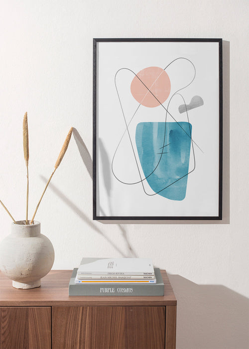 Abstract blauw kunstwerk met lijnenspel