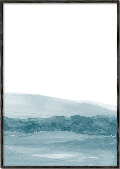 Landschap kunst aquarel met blauwe horizon