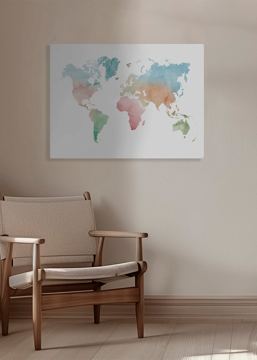 Reisposter: wereldkaart aquarel pastel
