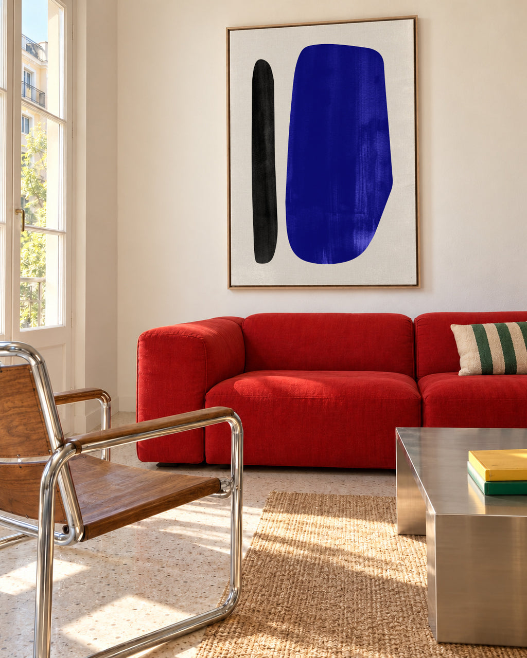 Abstract N 32 - Reflex Blue - Framed canvas in an interior