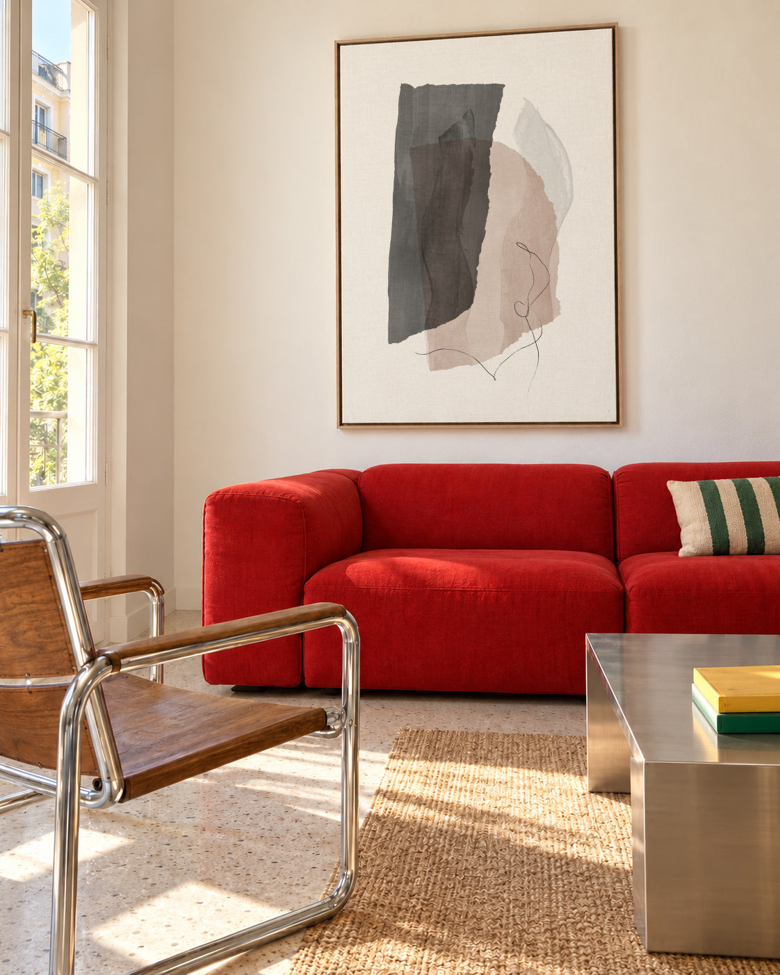 Abstract N 36 - Grey - Framed canvas in an interior