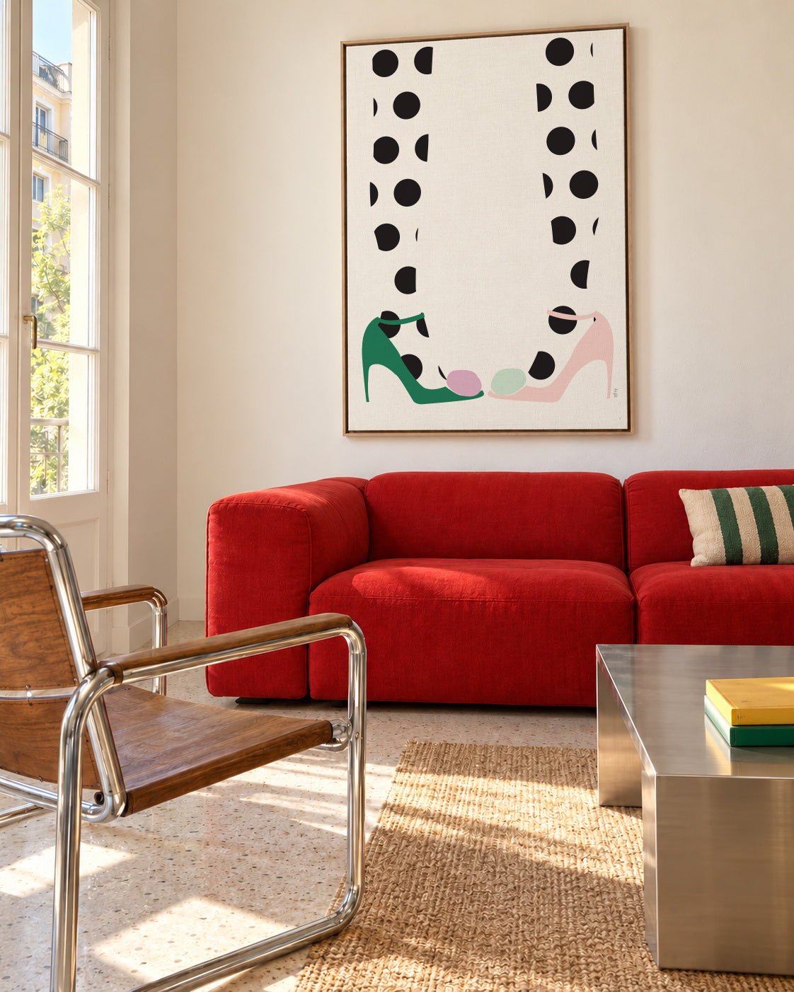 Pom pom shoes - Framed canvas in an interior