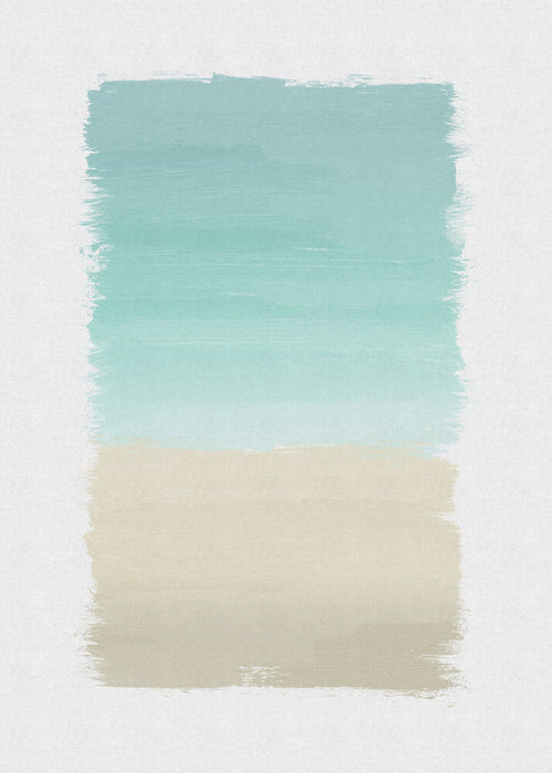 Abstract kunstwerk turquoise en beige