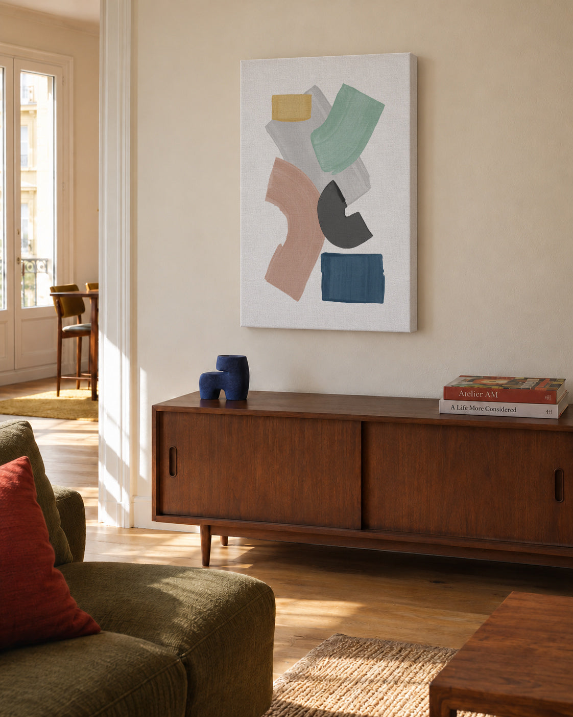 Pastel Paint Blocks - Unframed canvas in an interior