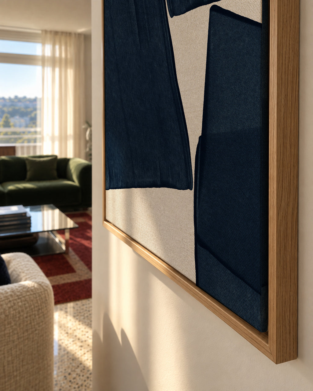 Minimalist Painting Blue III - Framed canvas detail