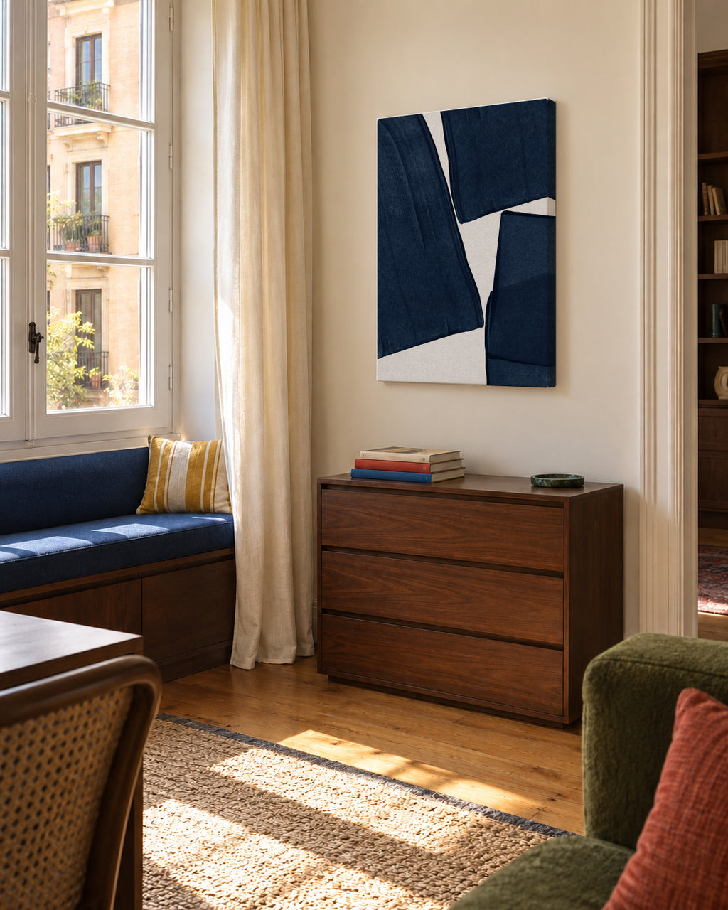 Minimalist Painting Blue III - Unframed canvas in an interior