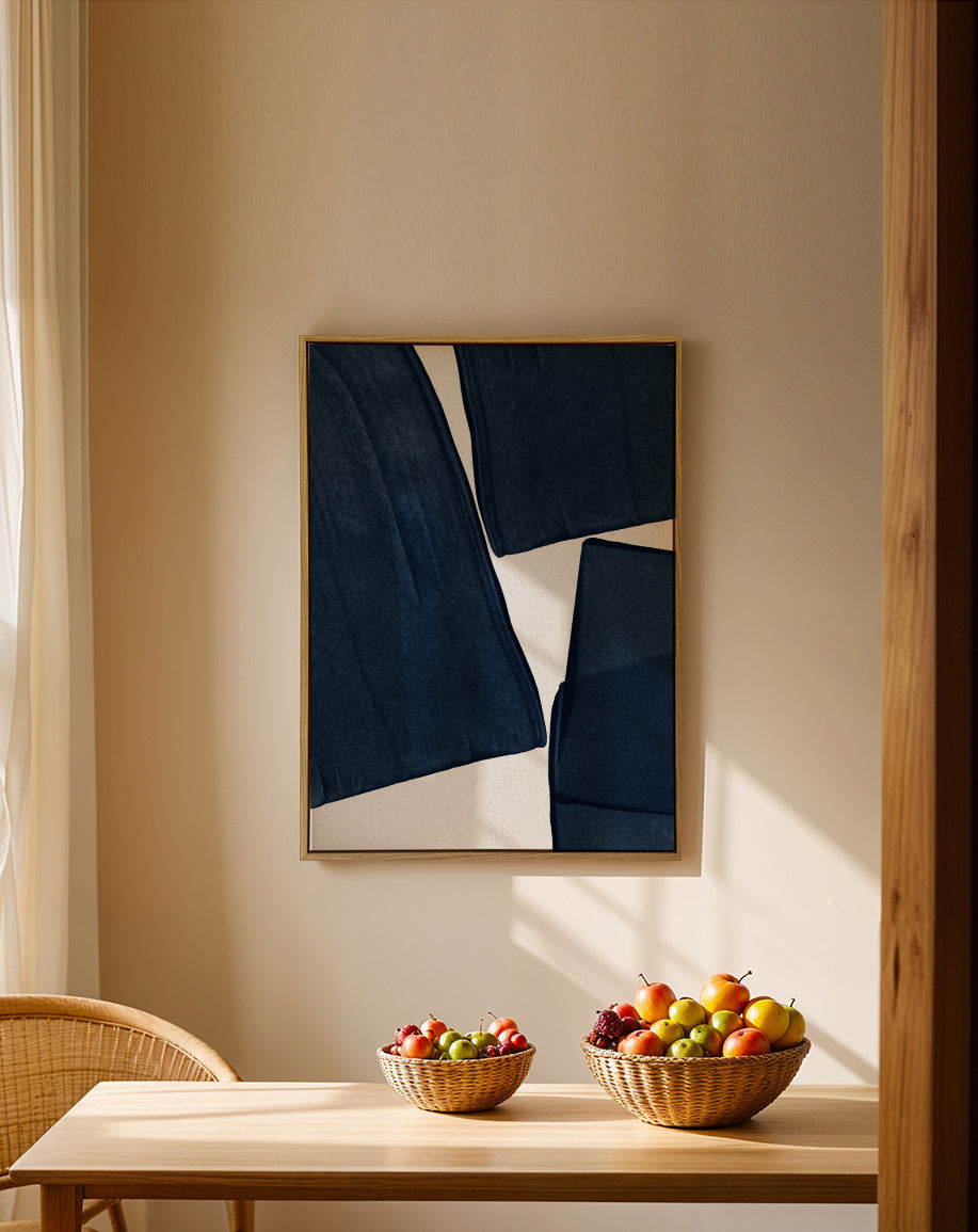 Minimalist Painting Blue III - Framed canvas in an interior