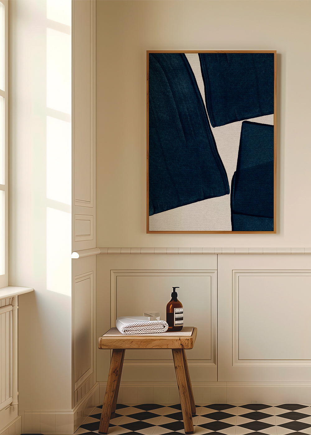 Minimalistische print blauw met organische vormen