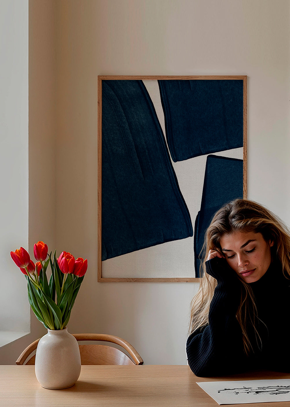 Minimalistische print blauw met organische vormen