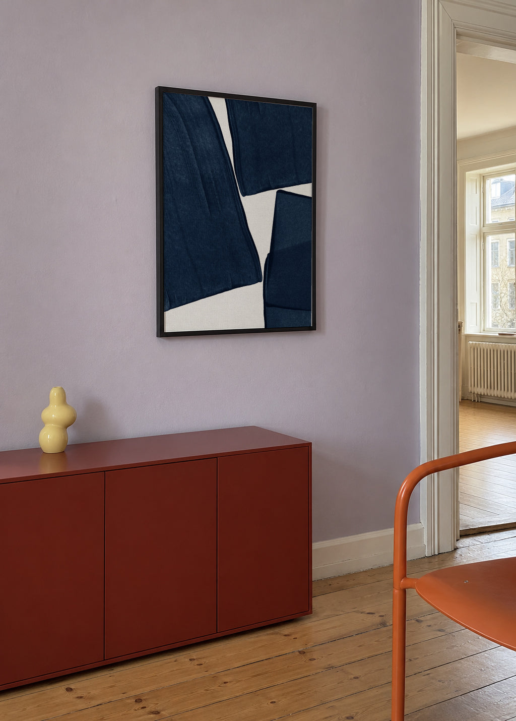 Minimalist Painting Blue III - Framed poster in an interior