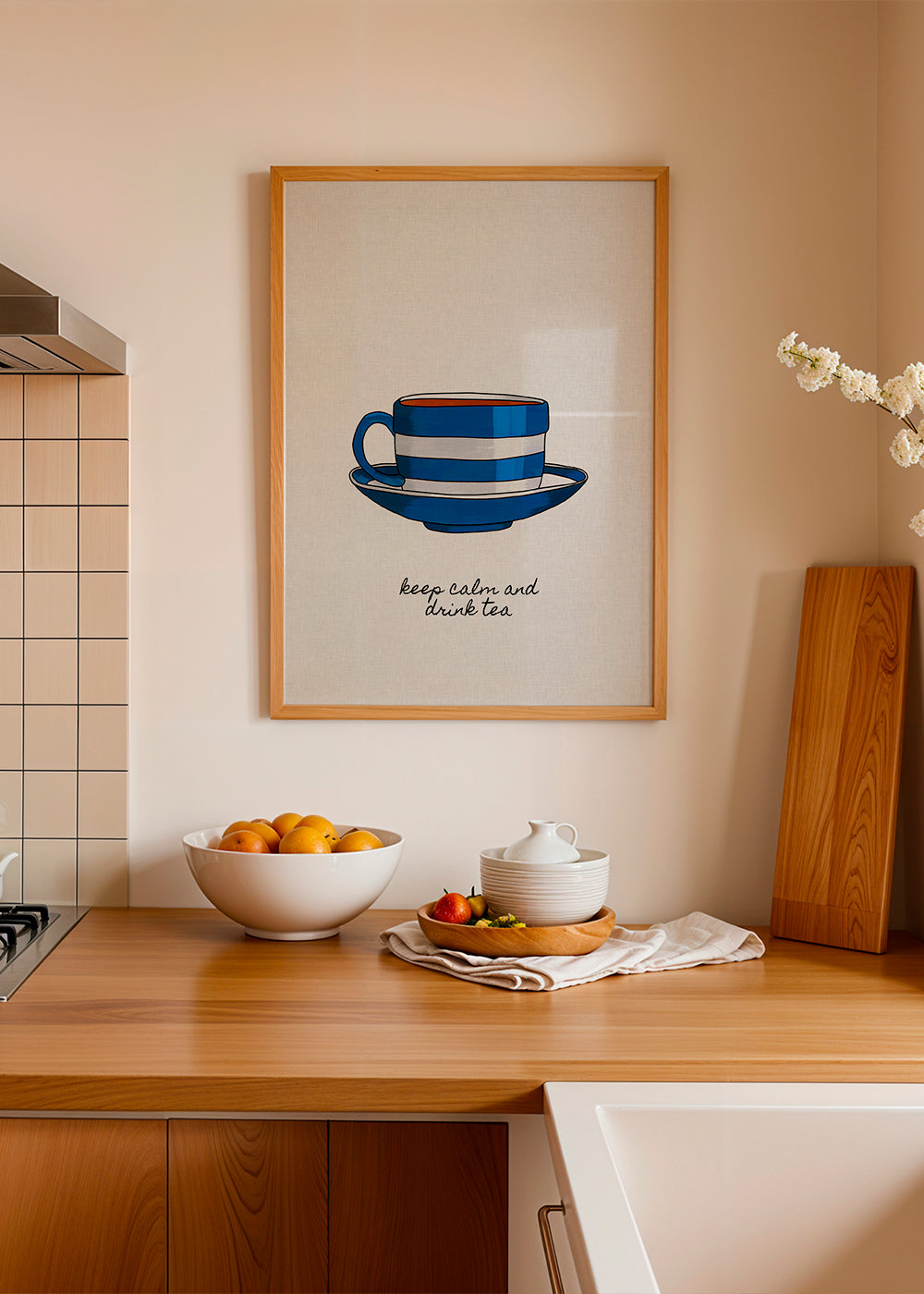 Keuken kunst: gestreepte blauwe kop
