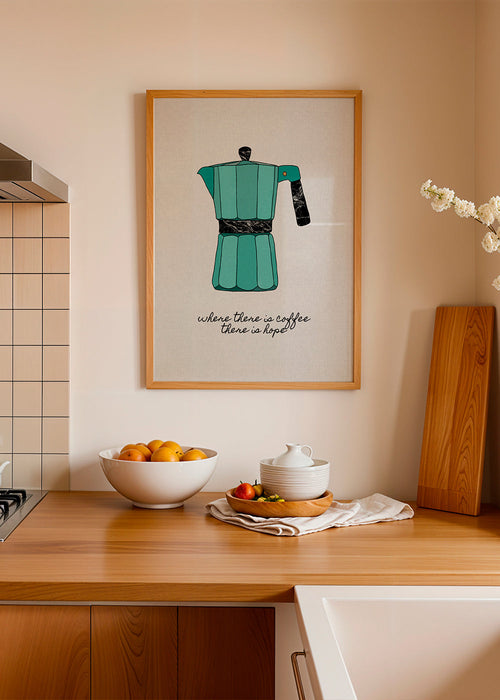 Keuken kunst: geïllustreerde moka met quote