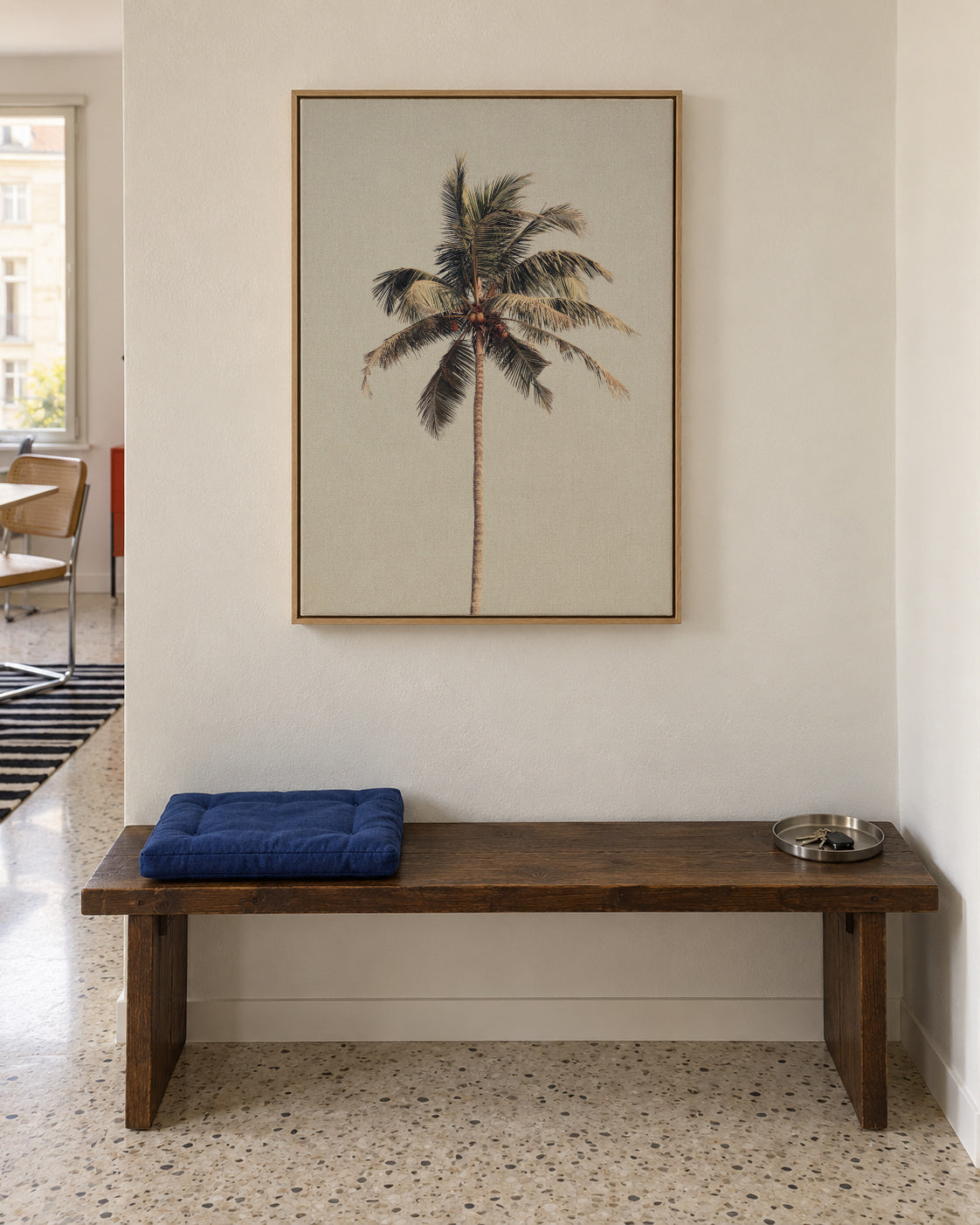 Palm tree by the beach - Framed canvas in an interior