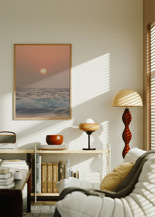 Landschap kunst: roze zonsondergang boven zee