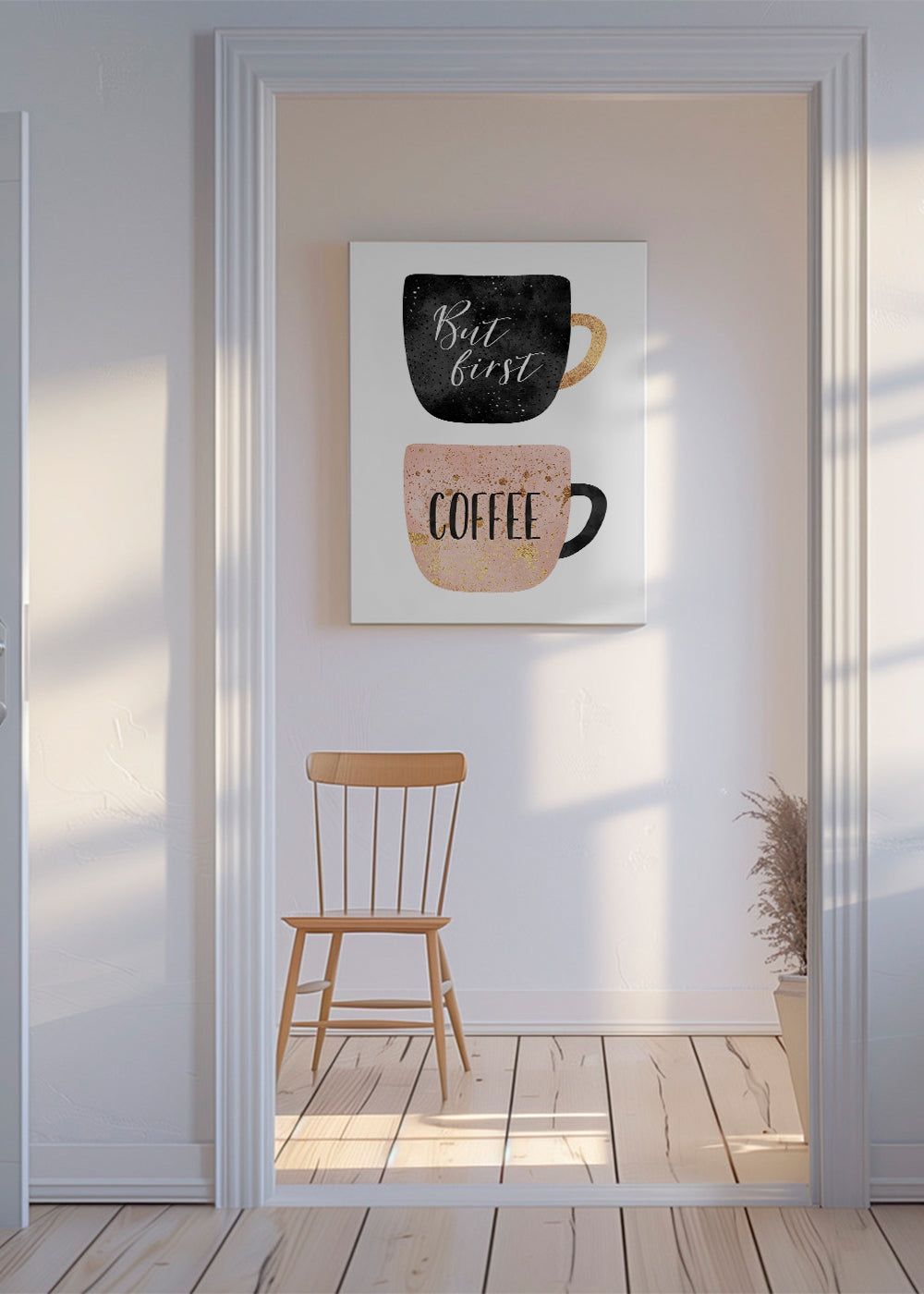 Keuken kunst: geïllustreerde koffiekopjes met tekst
