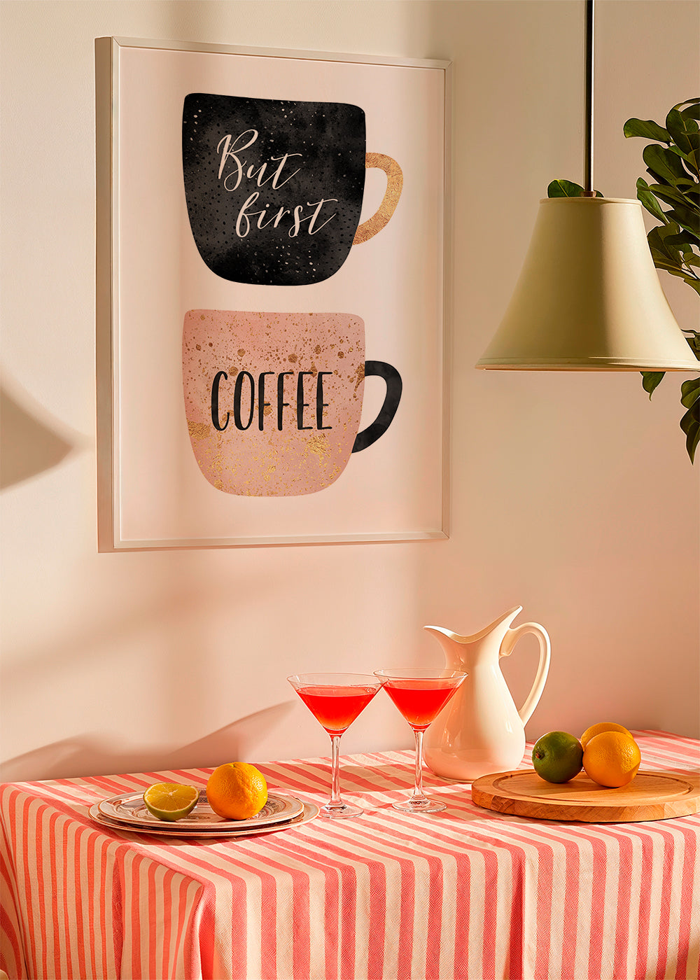 Keuken kunst: geïllustreerde koffiekopjes met tekst