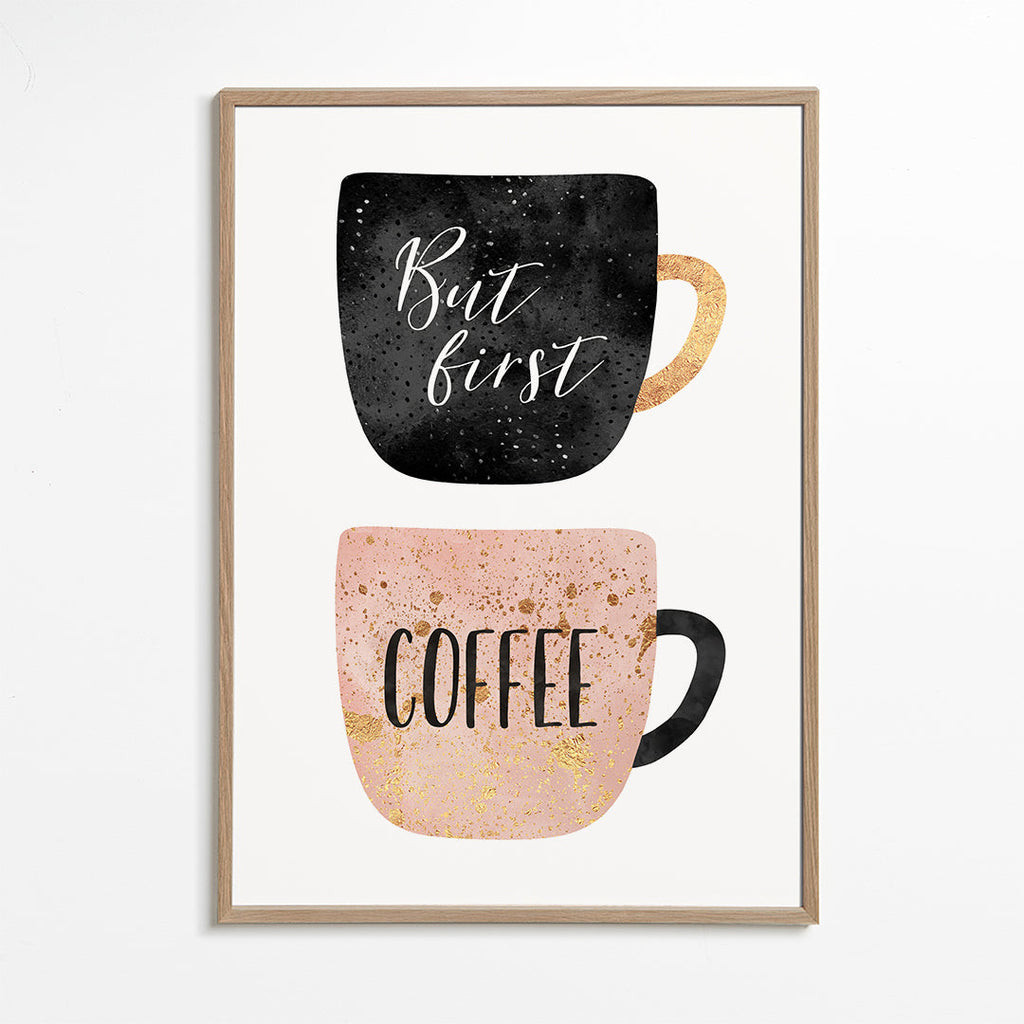 Keuken kunst: geïllustreerde koffiekopjes met tekst