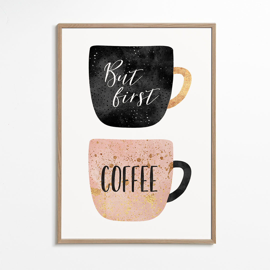 Keuken kunst: geïllustreerde koffiekopjes met tekst