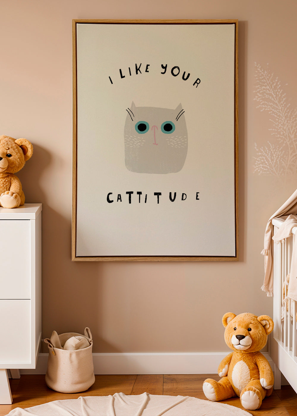 Minimalistische kattenprint met ludieke tekst