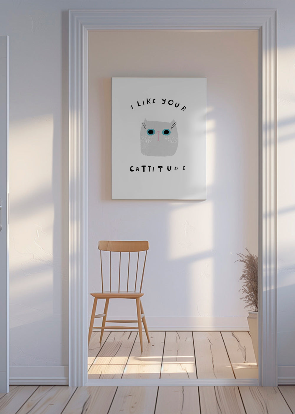 Minimalistische kattenprint met ludieke tekst