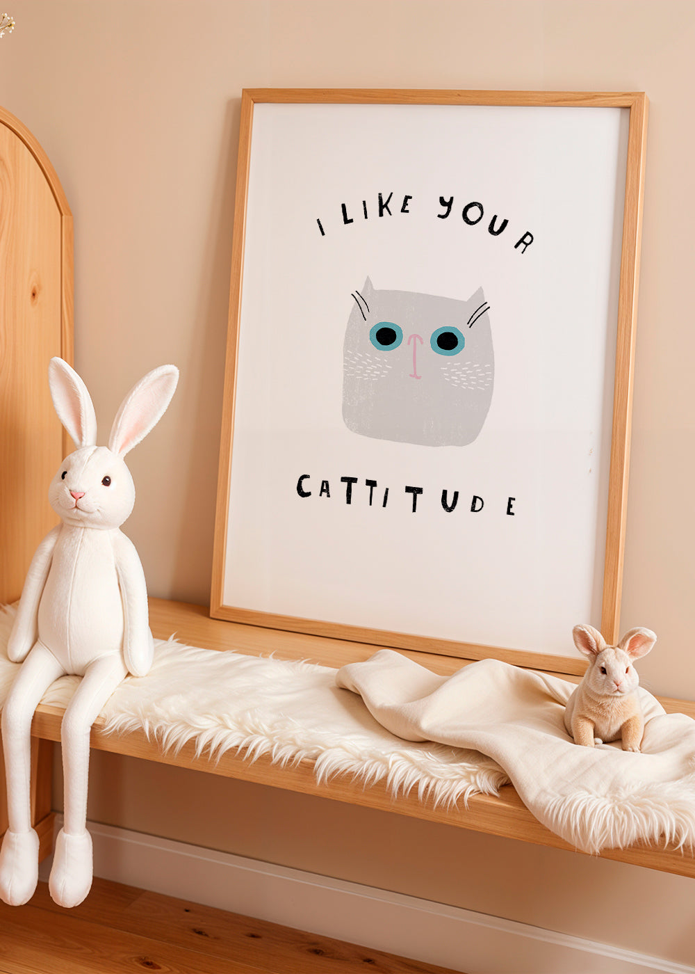 Minimalistische kattenprint met ludieke tekst