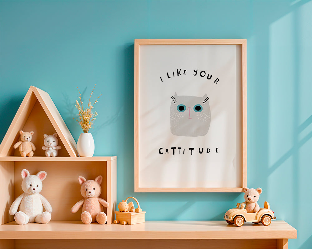 Minimalistische kattenprint met ludieke tekst