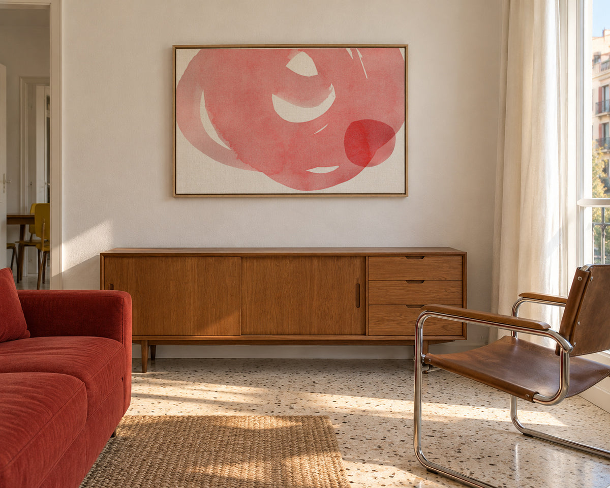 Minimal pink abstract 07 - Framed canvas in an interior