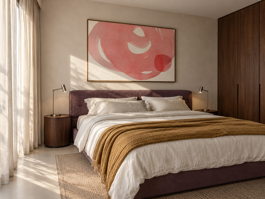 Minimal pink abstract 07 - Framed canvas in an interior