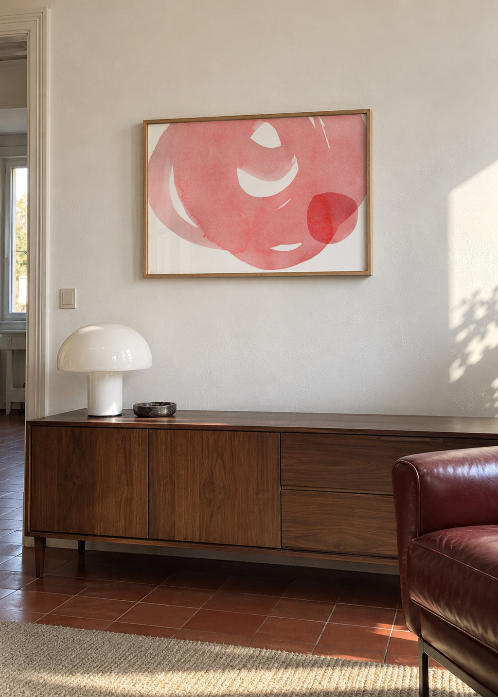 Minimal pink abstract 07 - Framed poster in an interior