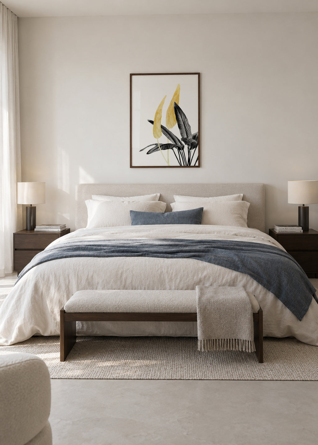 Bird of Paradise Plant Black, White and Gold 01 - Framed poster in an interior