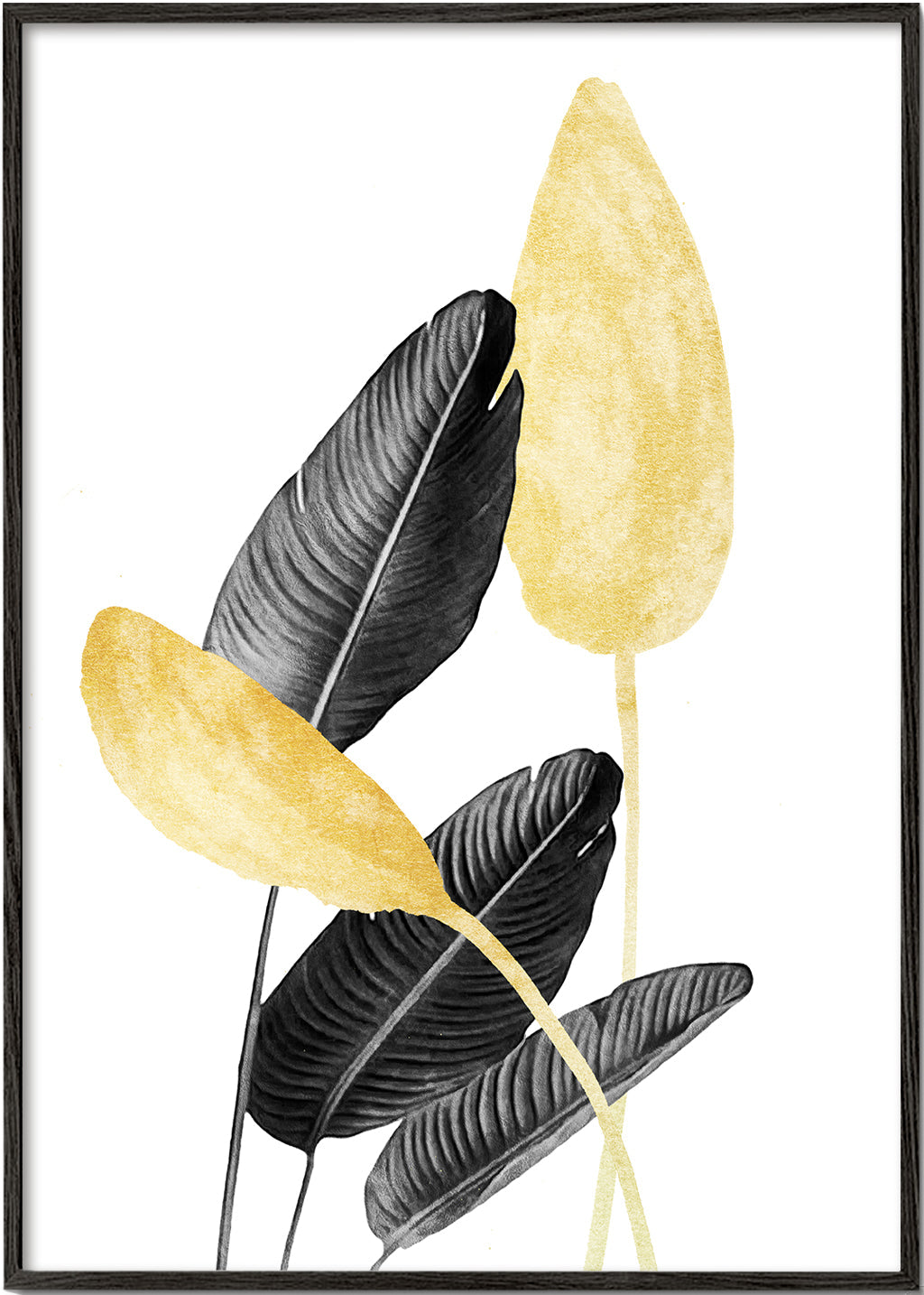 Botanische print met zwarte bladeren en goud