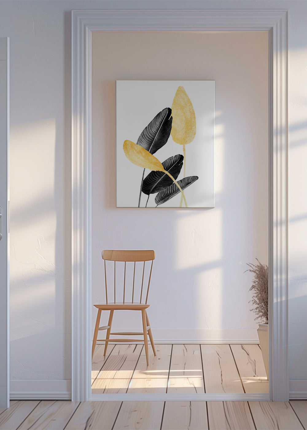 Botanische print met zwarte bladeren en goud