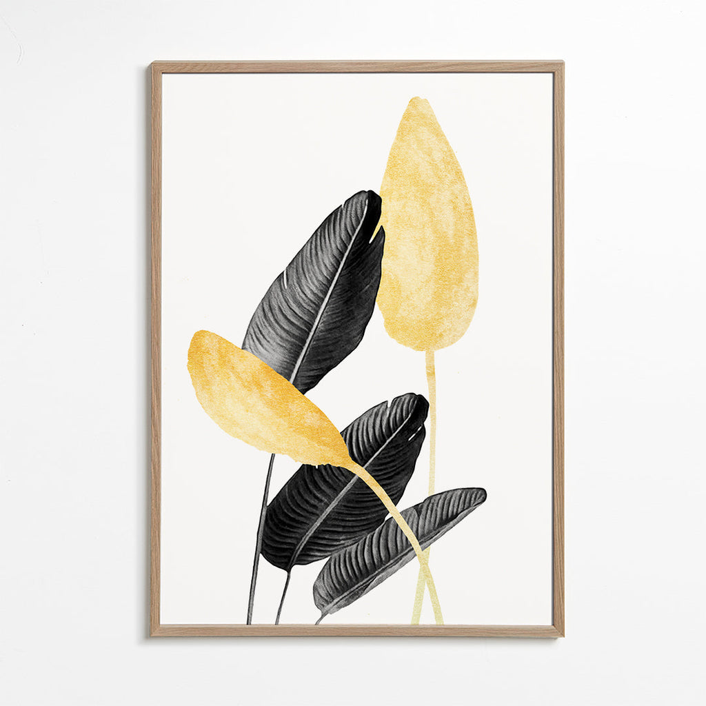 Botanische print met zwarte bladeren en goud
