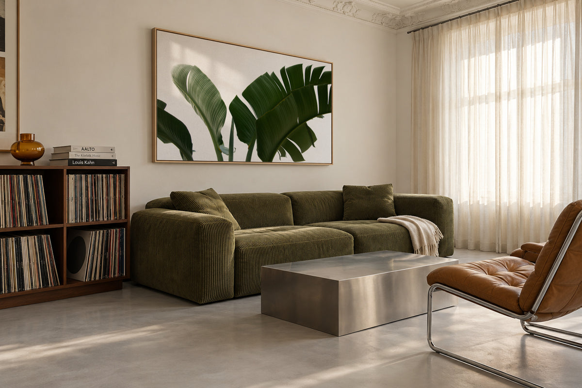 Travellers Palm Leaves 06 - Framed canvas in an interior
