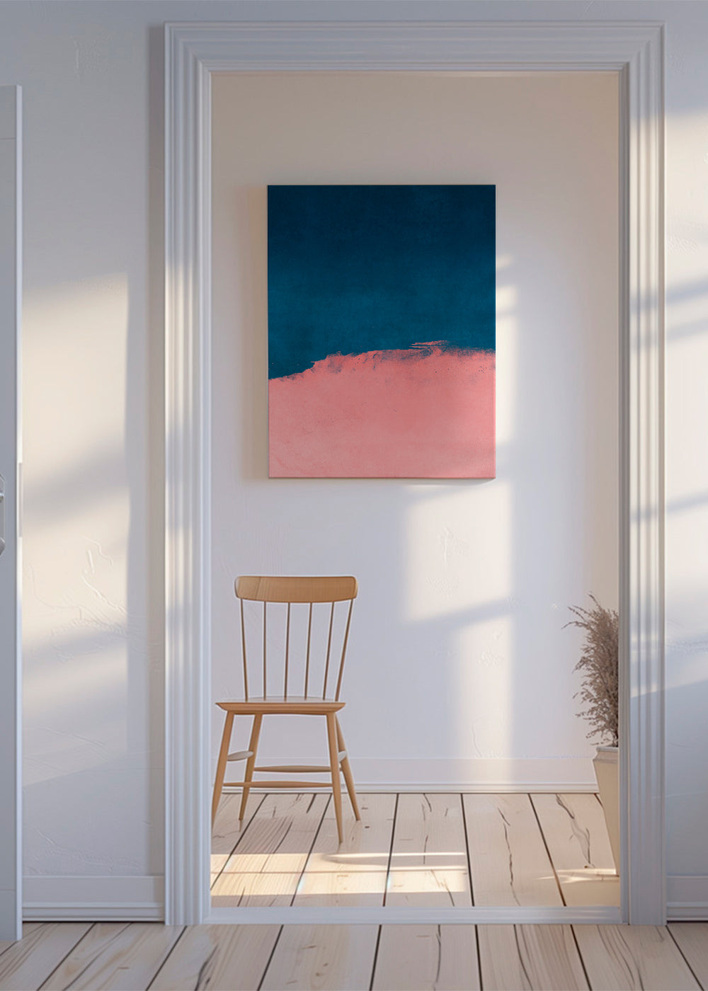 Minimalistisch landschap roze en blauw