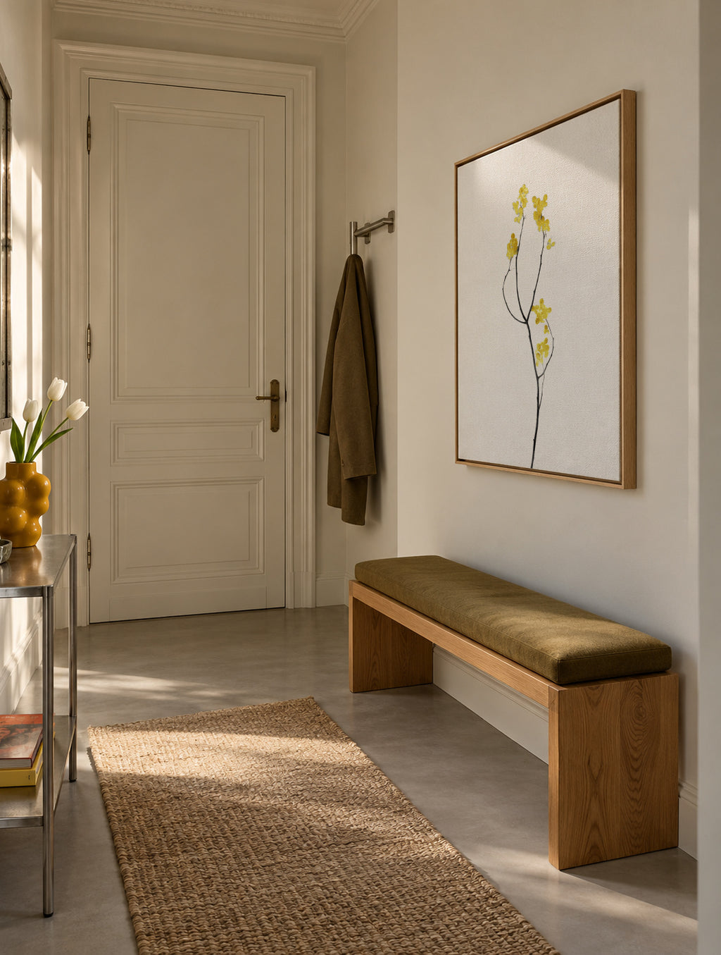 Flower Minimal Black and Gold 09 - Framed canvas in an interior
