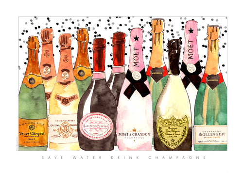 Keuken kunst met geïllustreerde champagneflessen