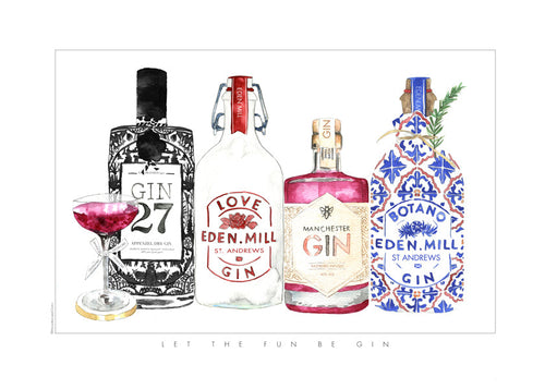 Keuken kunst met geillustreerde gin flessen
