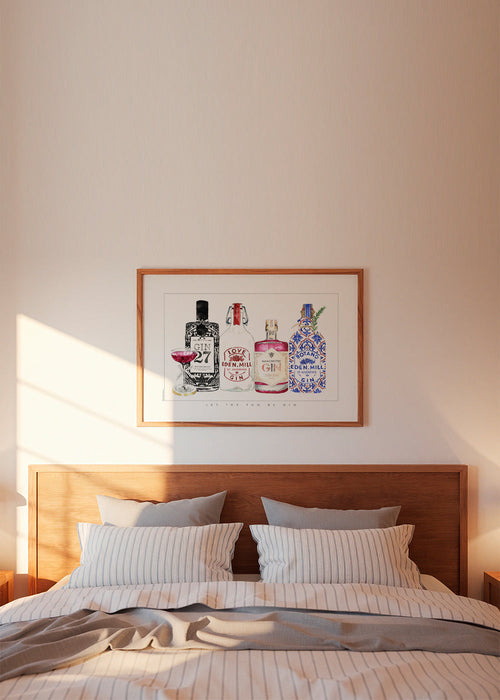 Keuken kunst met geillustreerde gin flessen
