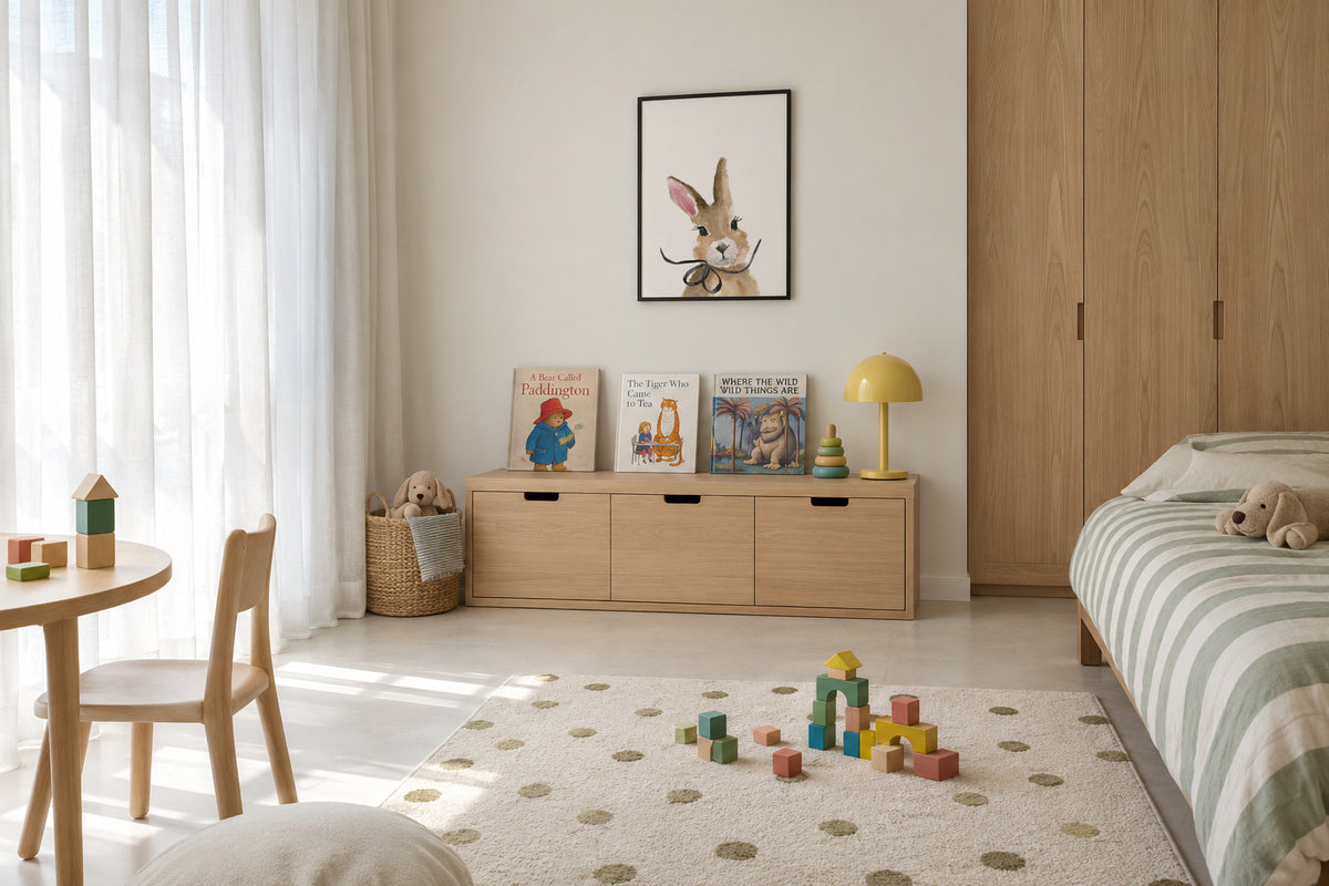 Bunny with bow - Framed poster in an interior