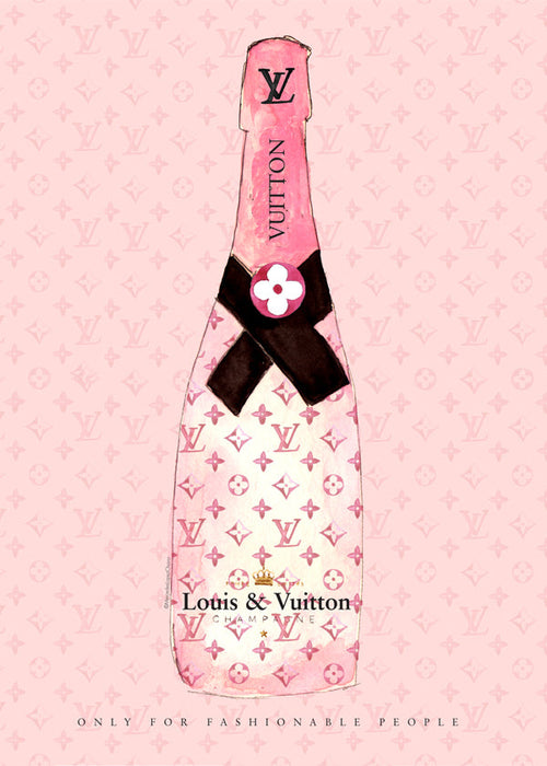 Illustratie van LV champagnefles in roze