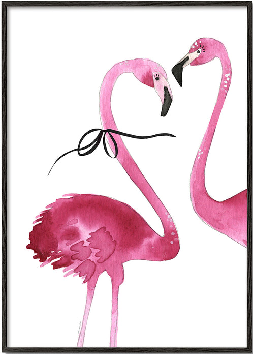 Kunstwerk roze flamingo paar aquarel