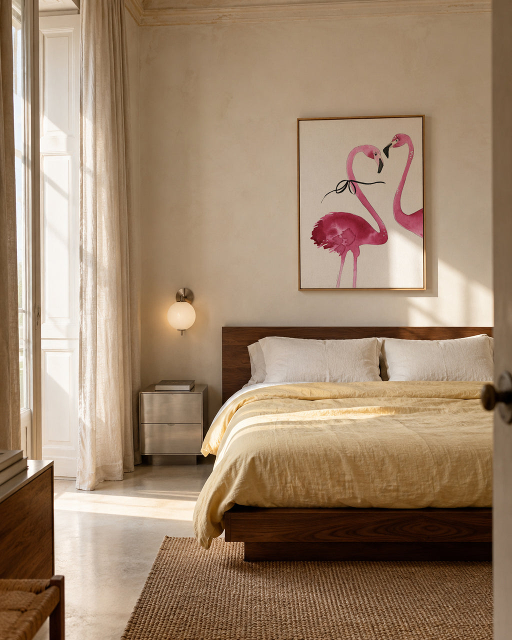 Flamingo couple cropped - Framed canvas in an interior