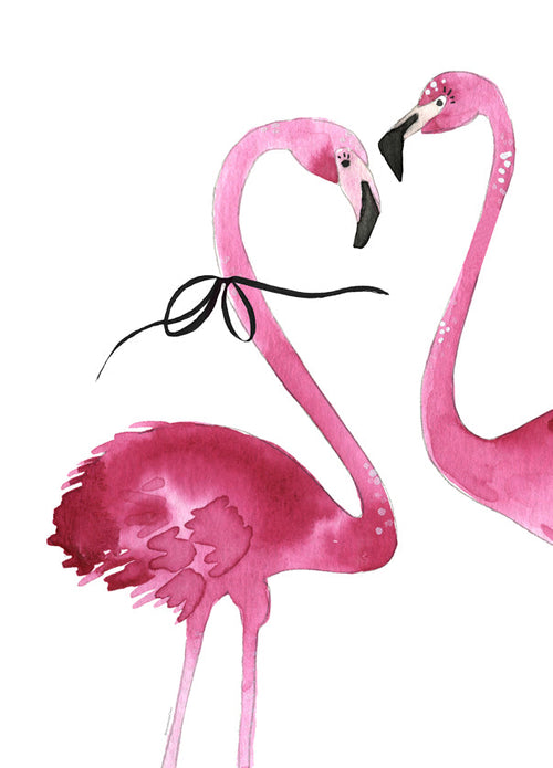 Kunstwerk roze flamingo paar aquarel