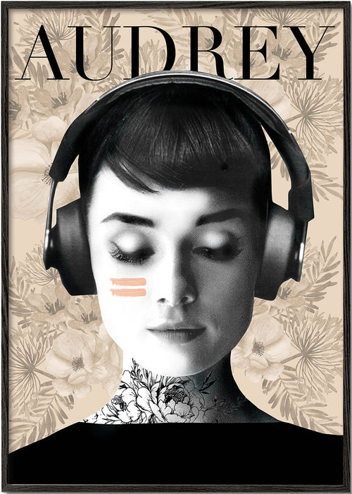 Vintage poster Audrey met koptelefoon