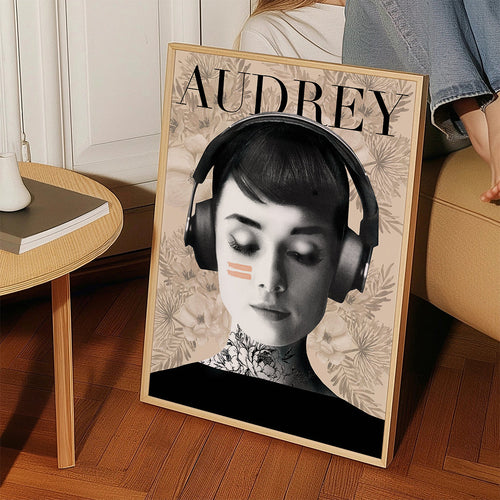 Vintage poster Audrey met koptelefoon