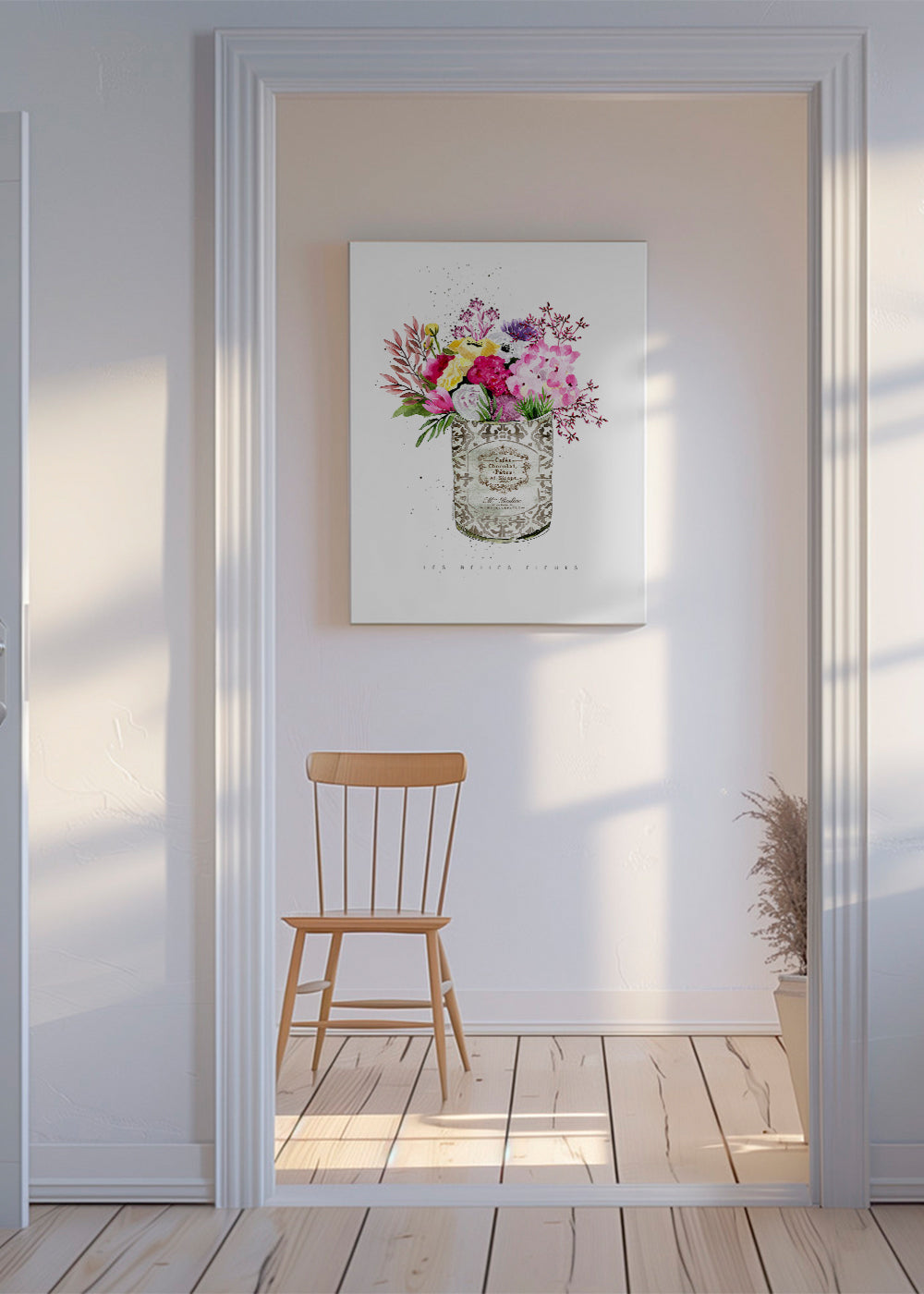 Botanische print in vintage blik met aquarelboeket