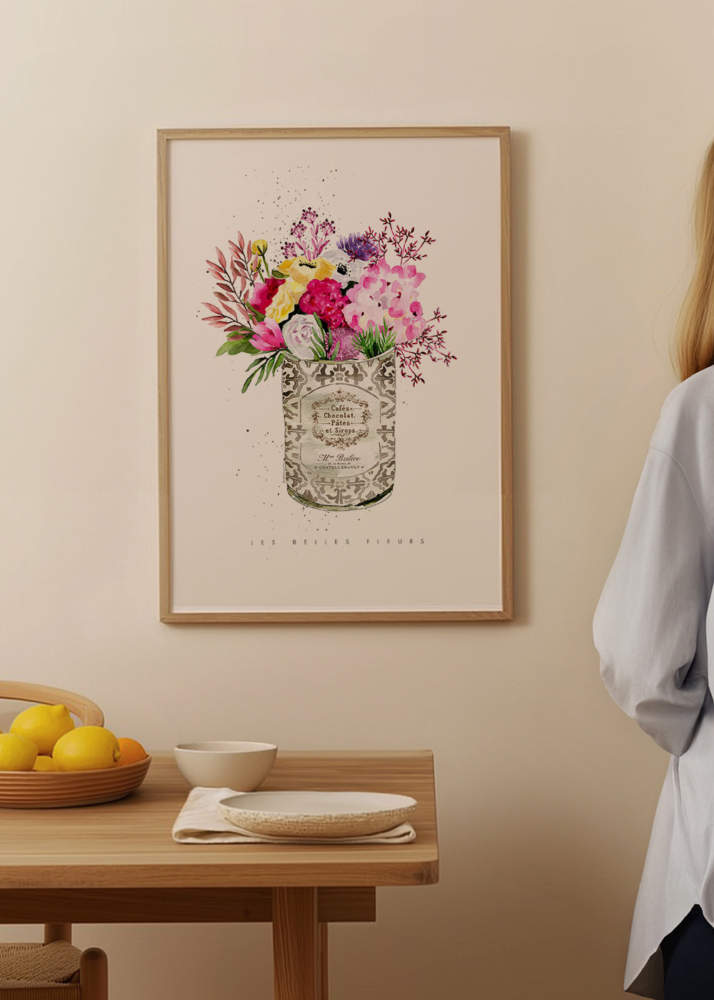 Botanische print in vintage blik met aquarelboeket